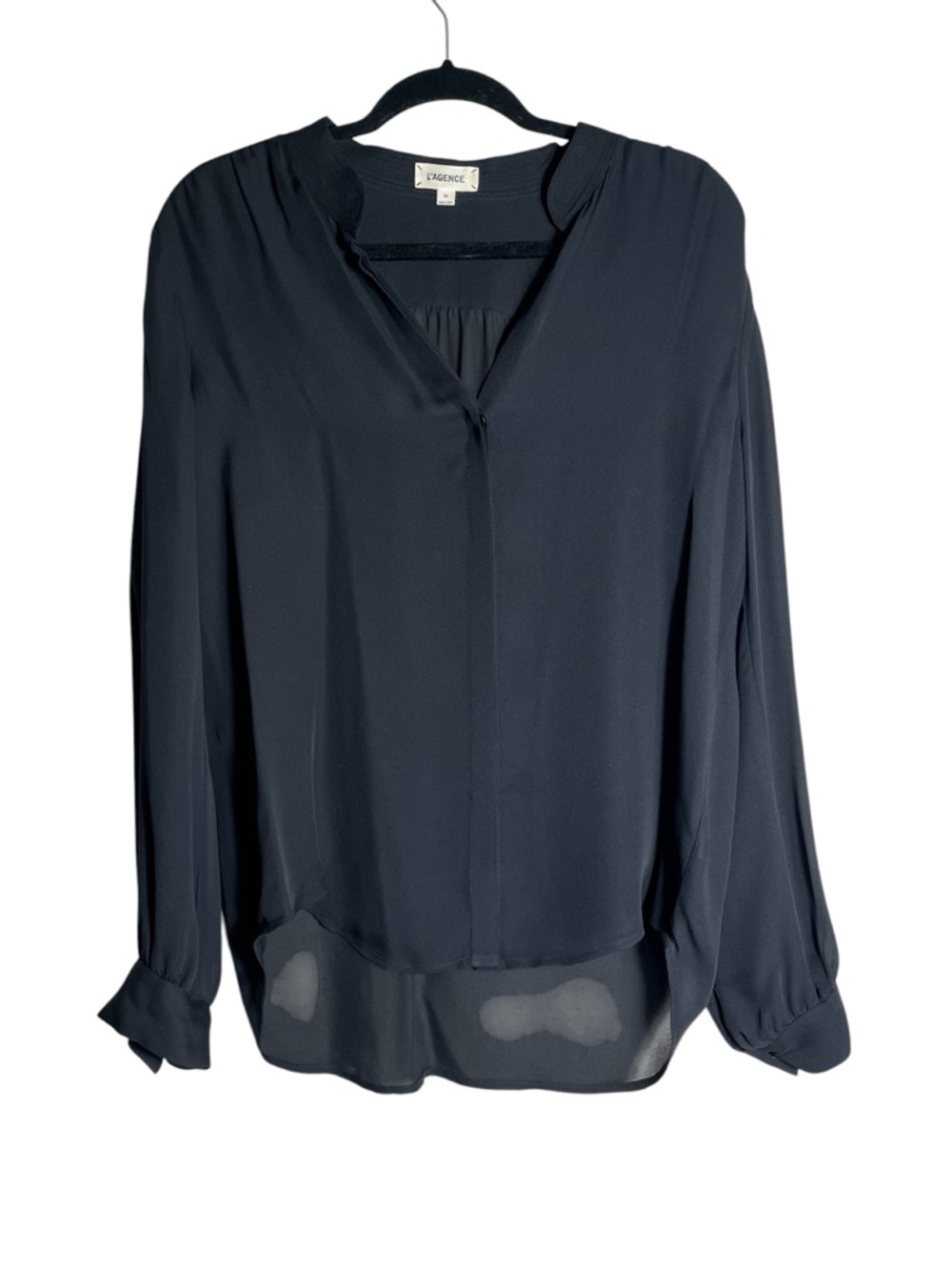 L'AGENCE Navy Long Sleeve Silk‎ V-Neck Blouse